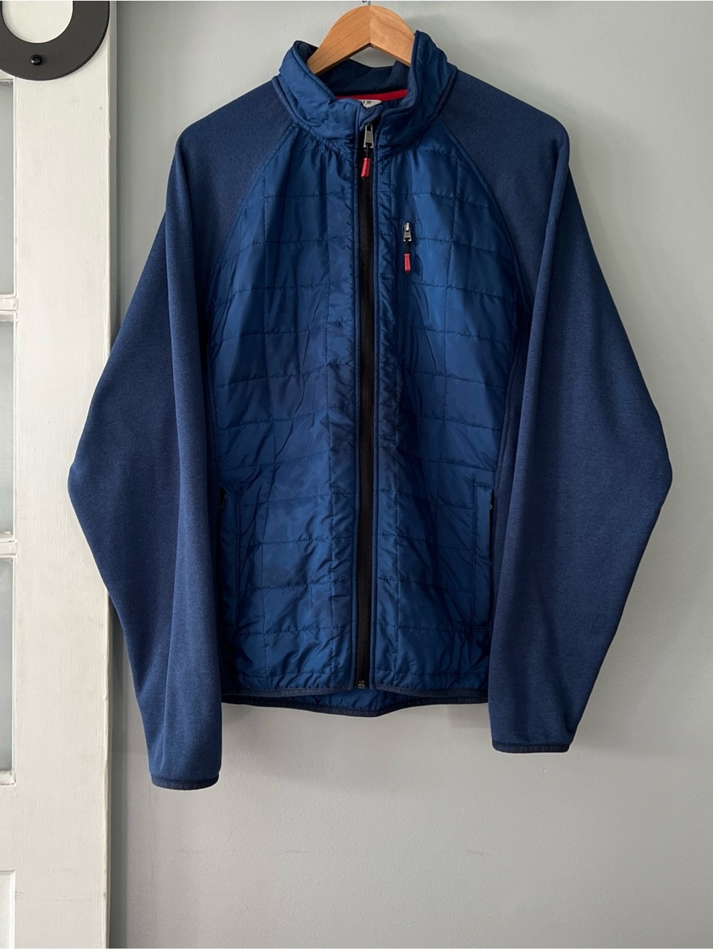 Orvis Brushed Fleece Quilted Puffer Full Zip Jacket Blue Men’s XL Hiking Outdoor